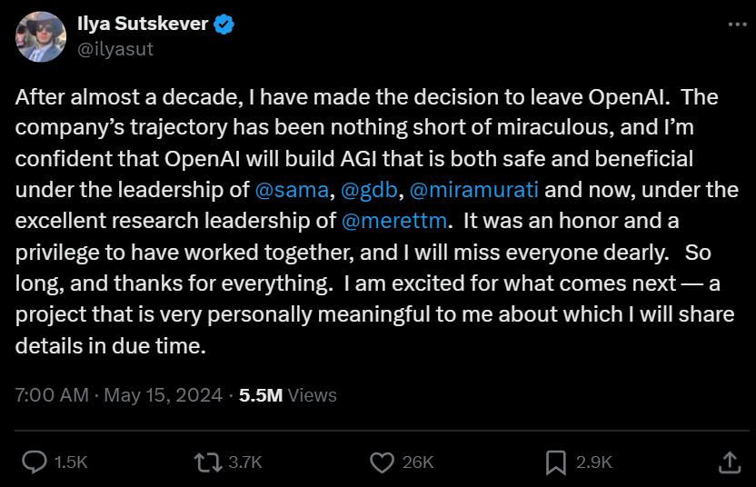 OpenAI前首席科学家Ilya创立新公司,瞄准超越AGI的“超级人工智能”和绝对的AI安全