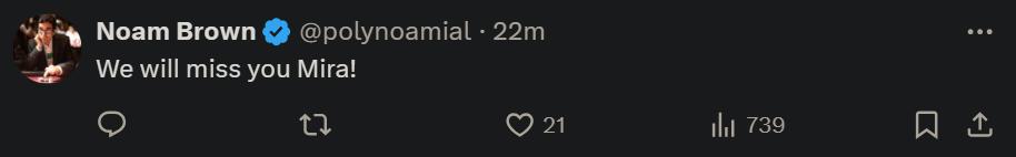 OpenAI CTO Mira Murati离职，高层动荡继续