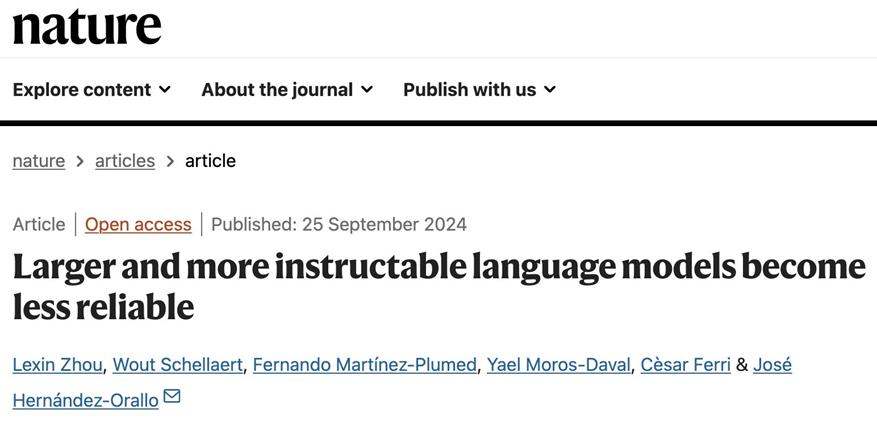 颠覆认知:大模型不可靠,越大越不可靠?最新研究登上 Nature