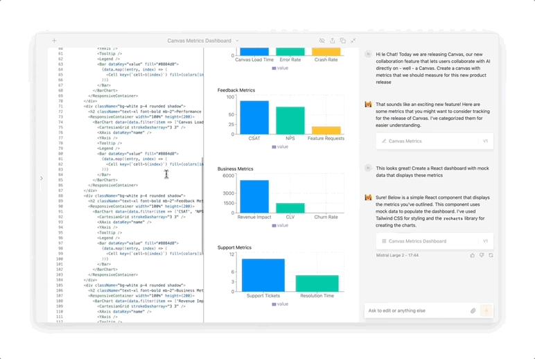 ChatGPT付费功能免费用，Mistral把Canvas、Artifact全复制了